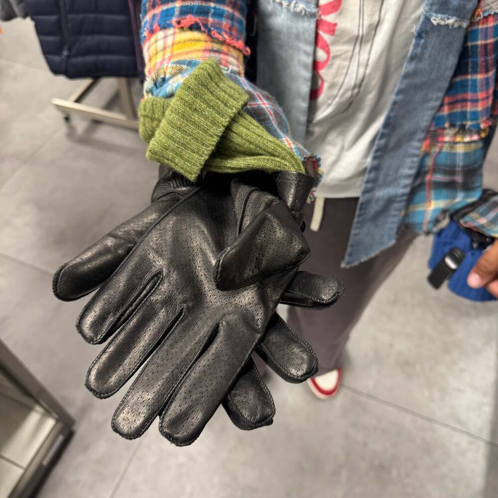 Black Perforated Leather Driving Gloves